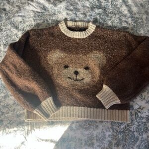 Anthropologie Luna Ivy Brown Bear Crewneck Sweater